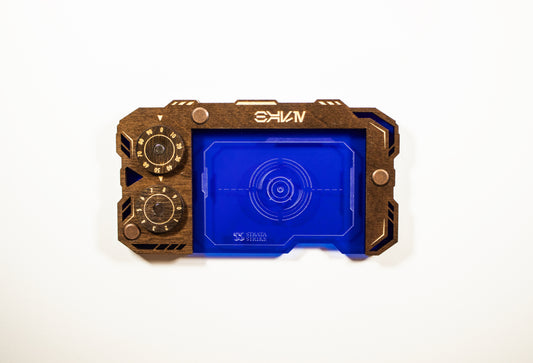 Star Wars Unlimited Base Holder: Kona Wood and Blue Acrylic Tray with Magnetic Dials