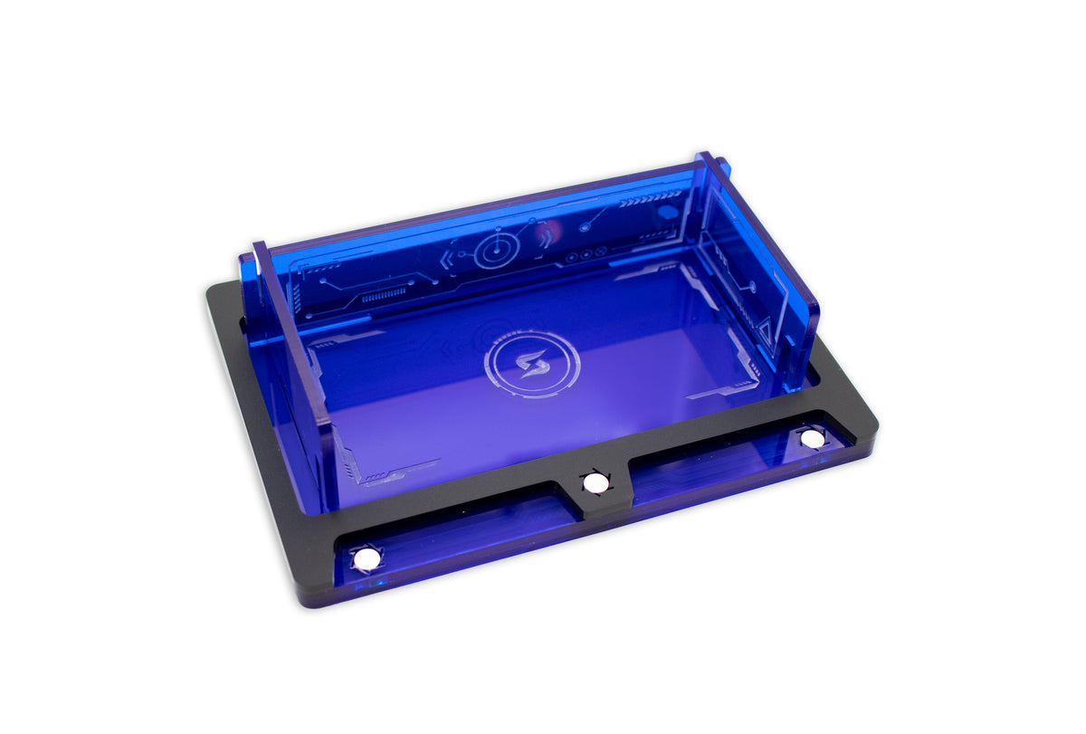 Cyberpunk TCG Fixer and Gig Dice Tray – Modular Magnetic Holders (Matte Black, Blue Acrylic)