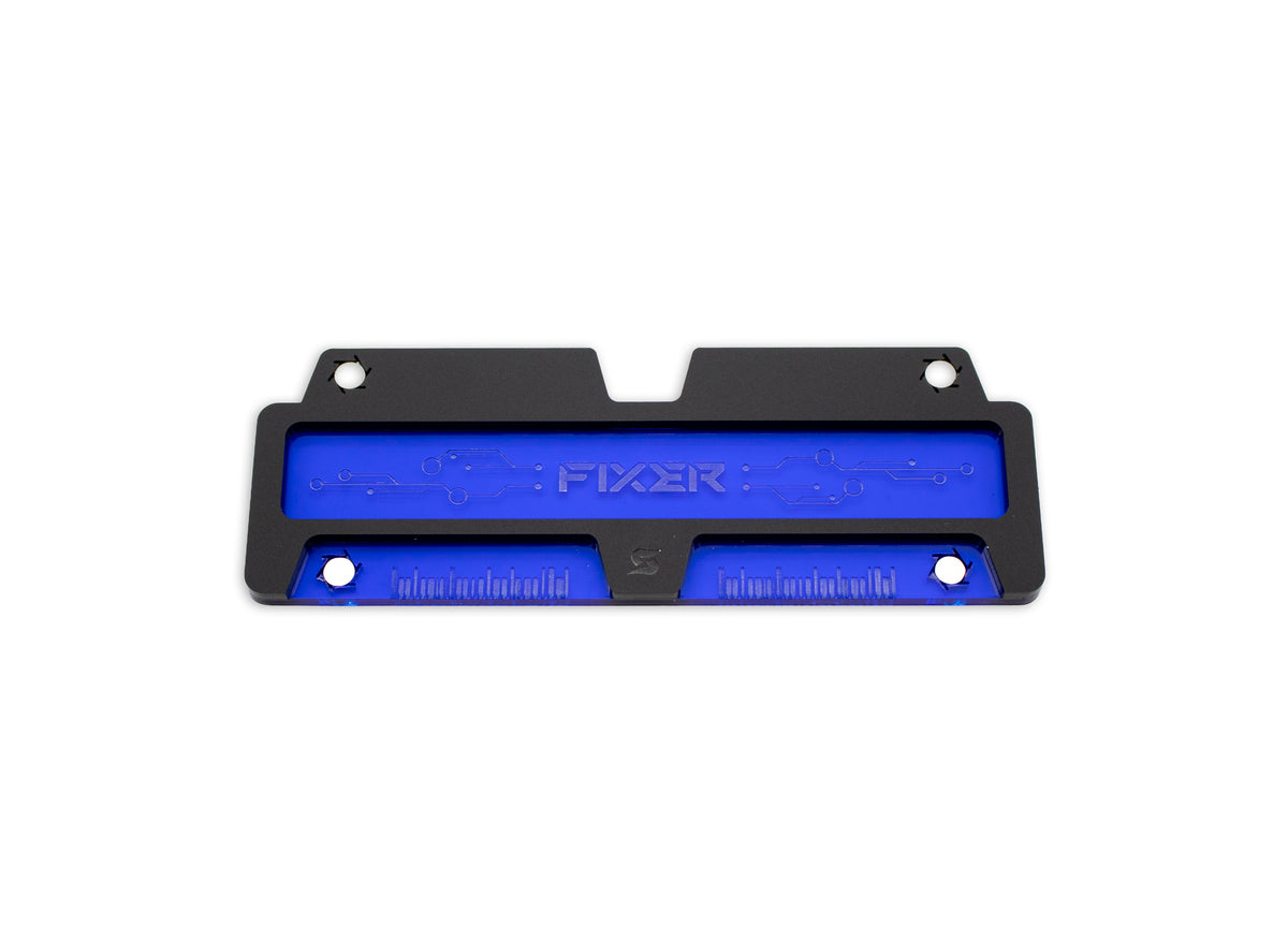 Cyberpunk TCG Fixer and Gig Dice Tray – Modular Magnetic Holders (Matte Black, Blue Acrylic)