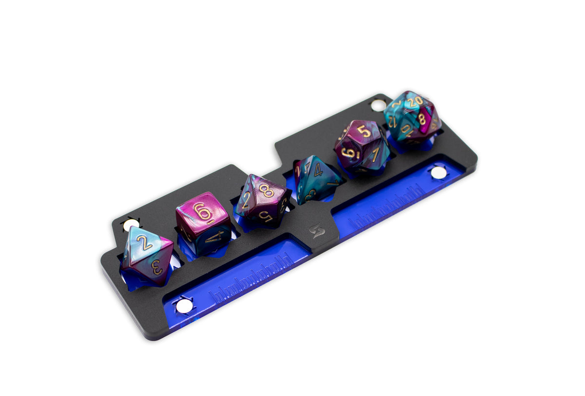 Cyberpunk TCG Gig Dice Tray – Modular Magnetic Holders (Matte Black, Blue Acrylic)
