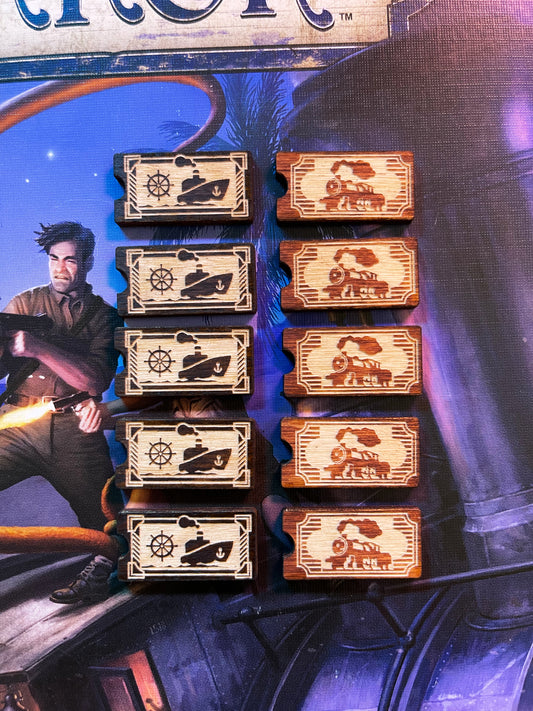 Eldritch Horror - Wooden Travel Tokens - Ship and Train tokens