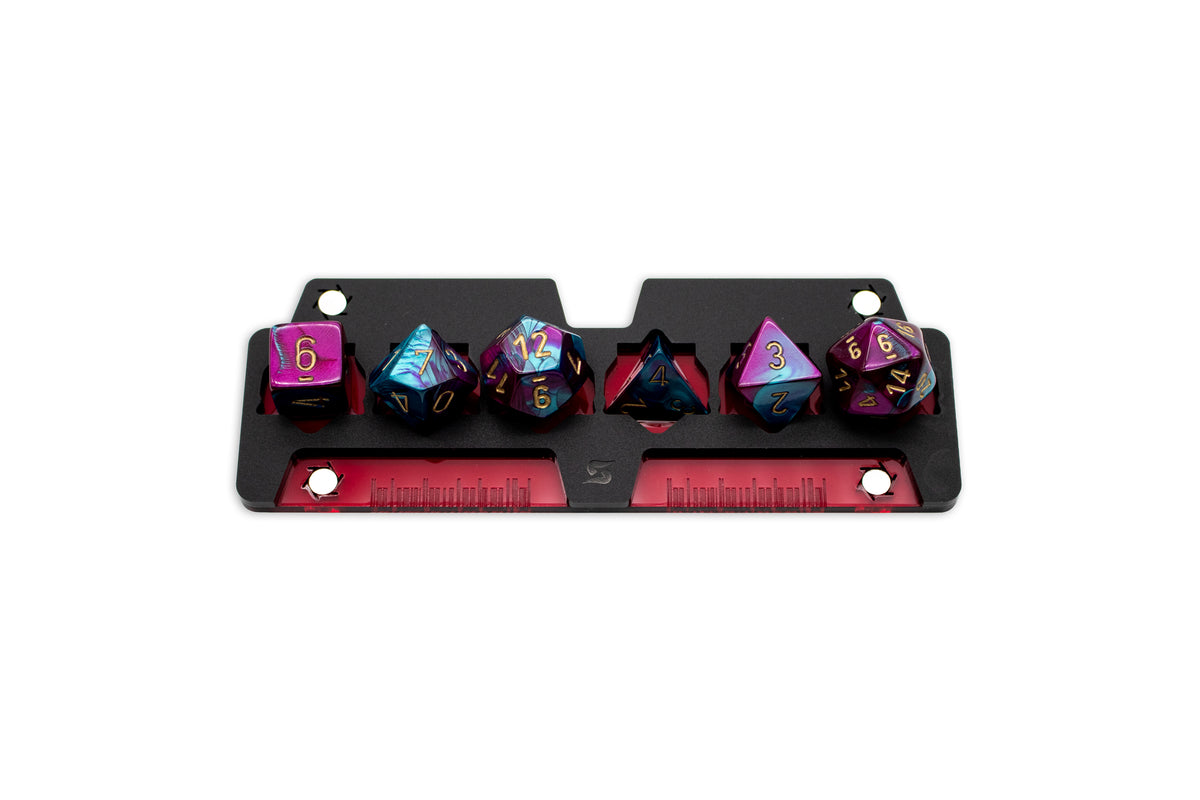 Cyberpunk TCG Gig Dice Tray – Modular Magnetic Holders (Matte Black, Red Acrylic)