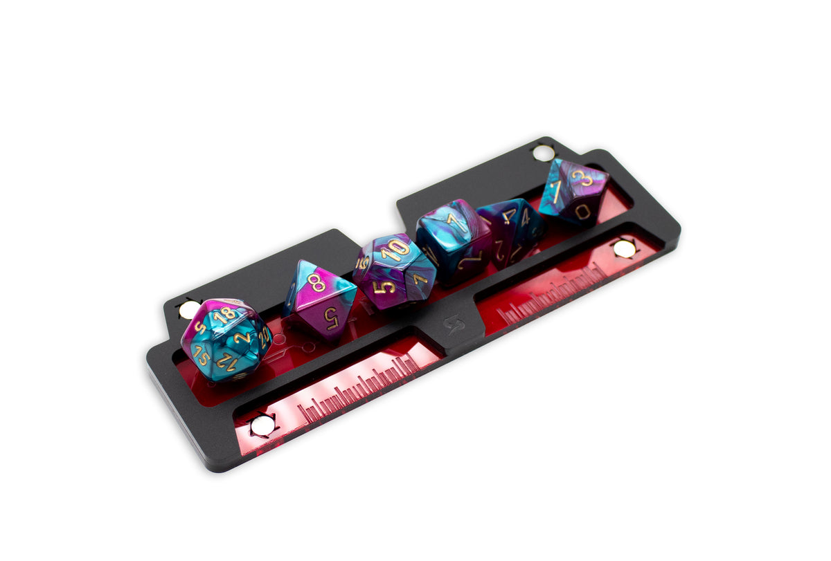 Cyberpunk TCG Fixer and Gig Dice Tray – Modular Magnetic Holders (Matte Black, Red Acrylic)
