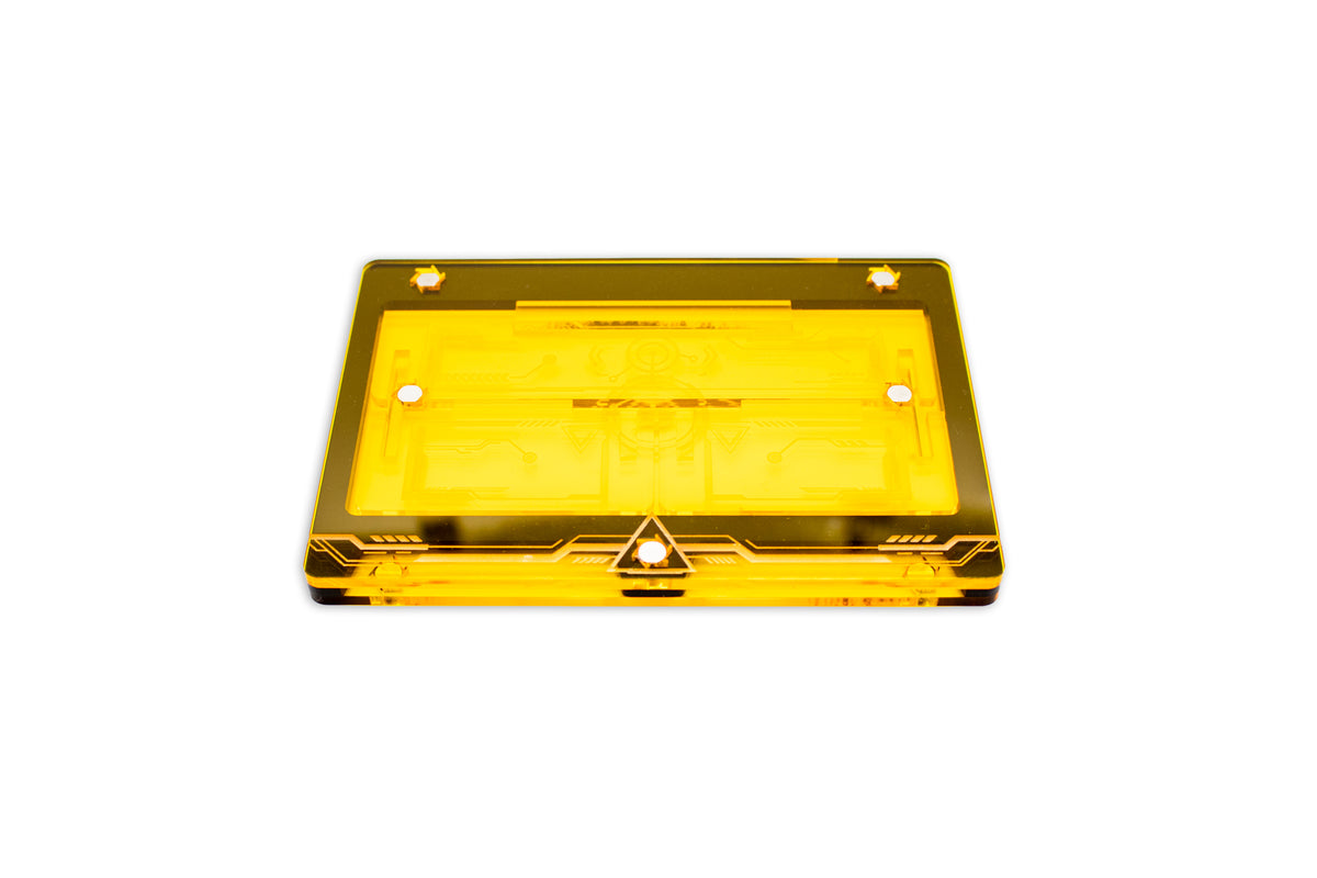 Cyberpunk TCG Fixer Dice Tray – Modular Magnetic Holders (Matte Black, Yellow Acrylic)
