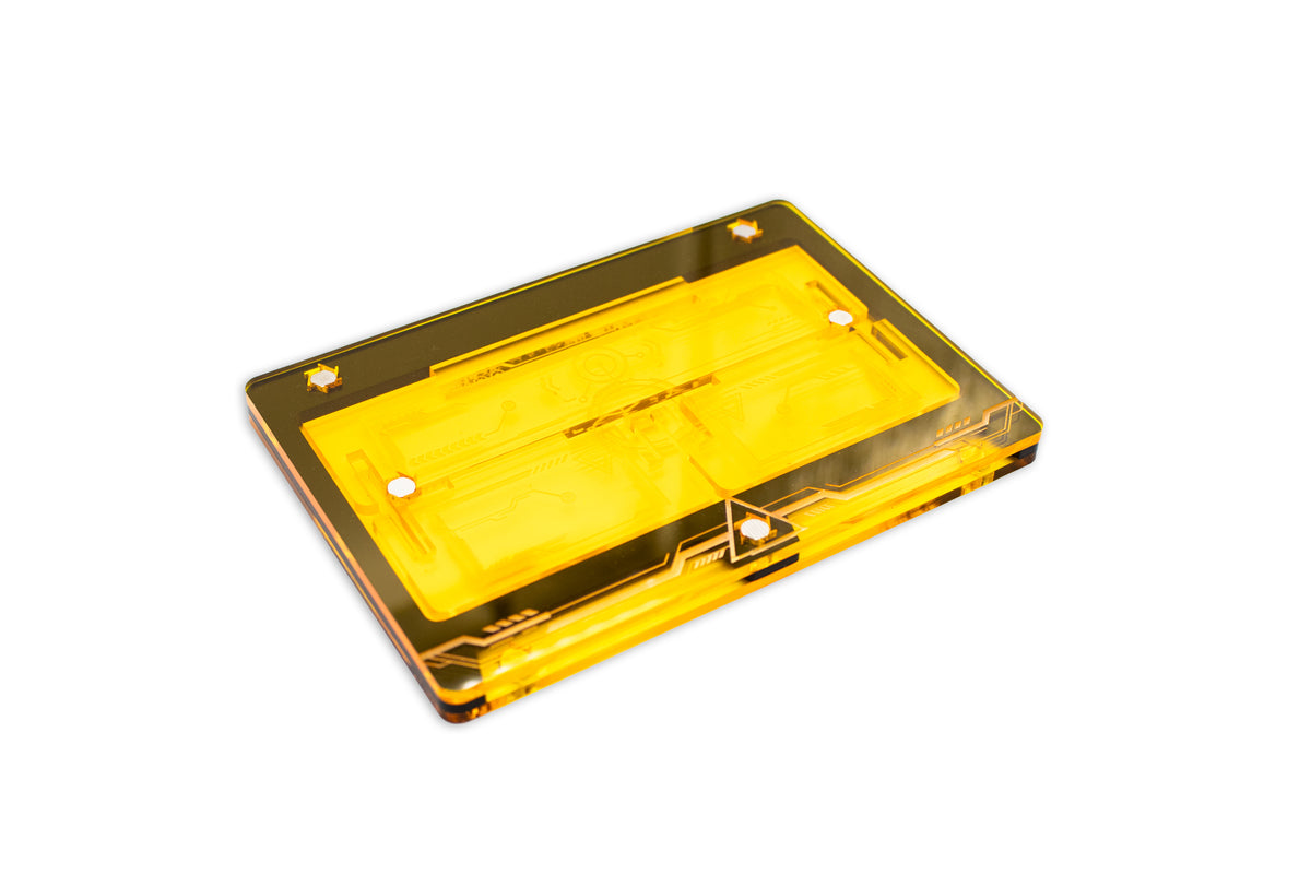 Cyberpunk TCG Fixer Dice Tray – Modular Magnetic Holders (Matte Black, Yellow Acrylic)