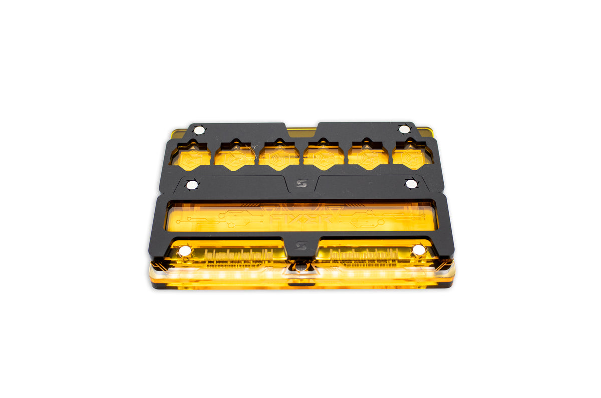 Cyberpunk TCG Fixer Dice Tray – Modular Magnetic Holders (Matte Black, Yellow Acrylic)