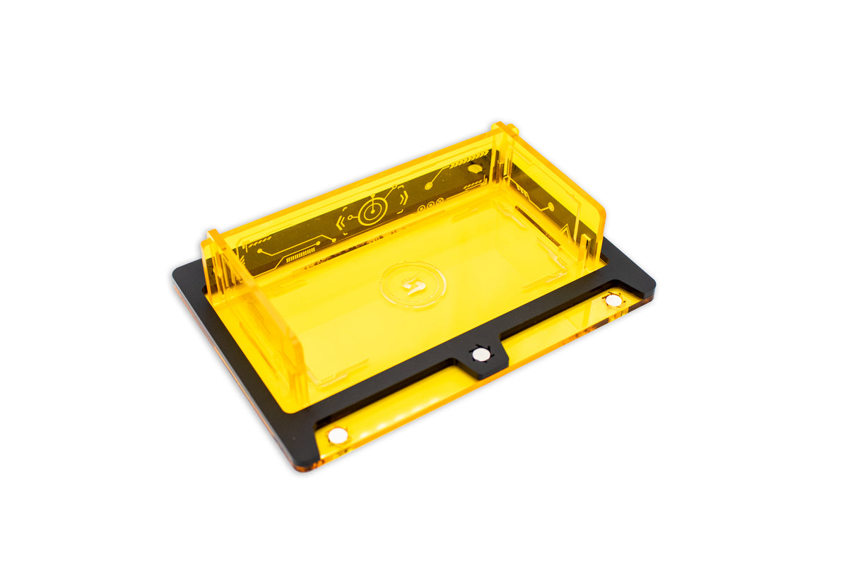 Cyberpunk TCG Fixer Dice Tray – Modular Magnetic Holders (Matte Black, Yellow Acrylic)