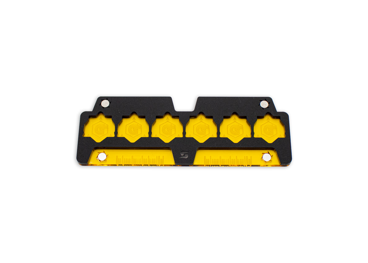 Cyberpunk TCG Fixer Dice Tray – Modular Magnetic Holders (Matte Black, Yellow Acrylic)