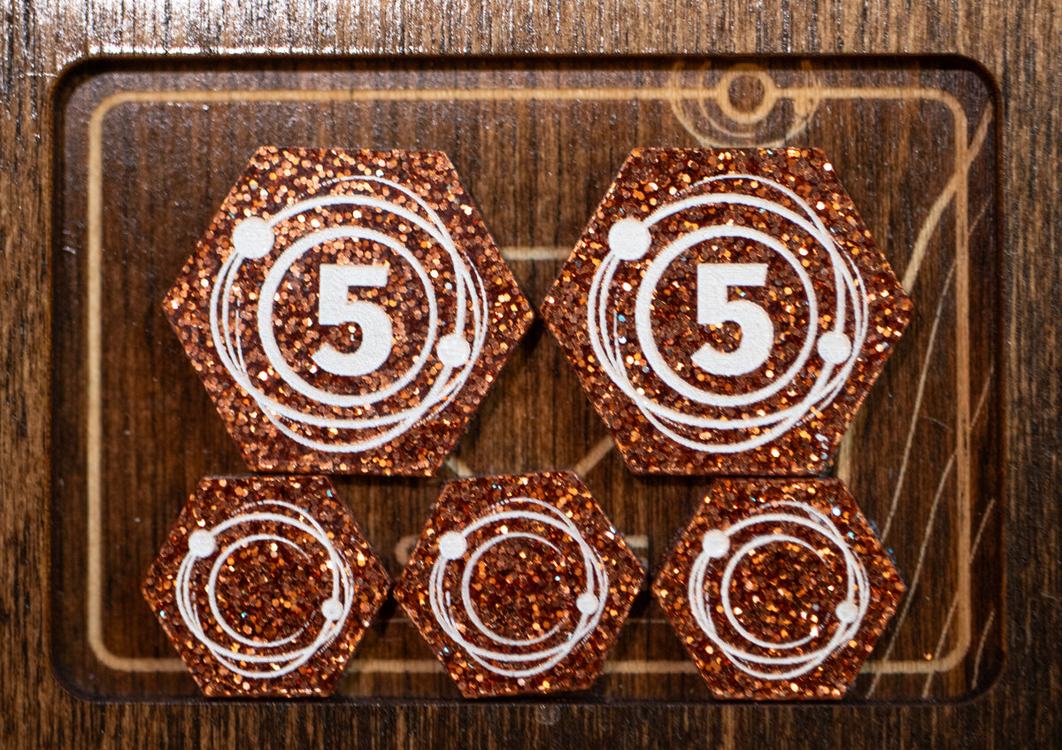 Dune: Imperium/Uprising compatible - Spice, Solari, and Water Tokens | Glitter Acrylic – Single-Sided