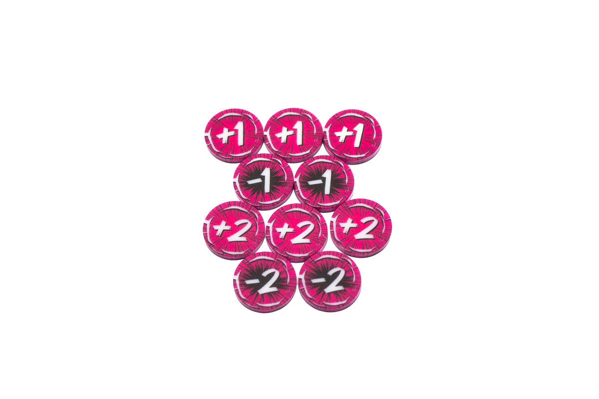 Cataclysm Arcade compatible | 10 Attack Modifier Full Color Acrylic Tokens - Bundle Set – Double-Sided