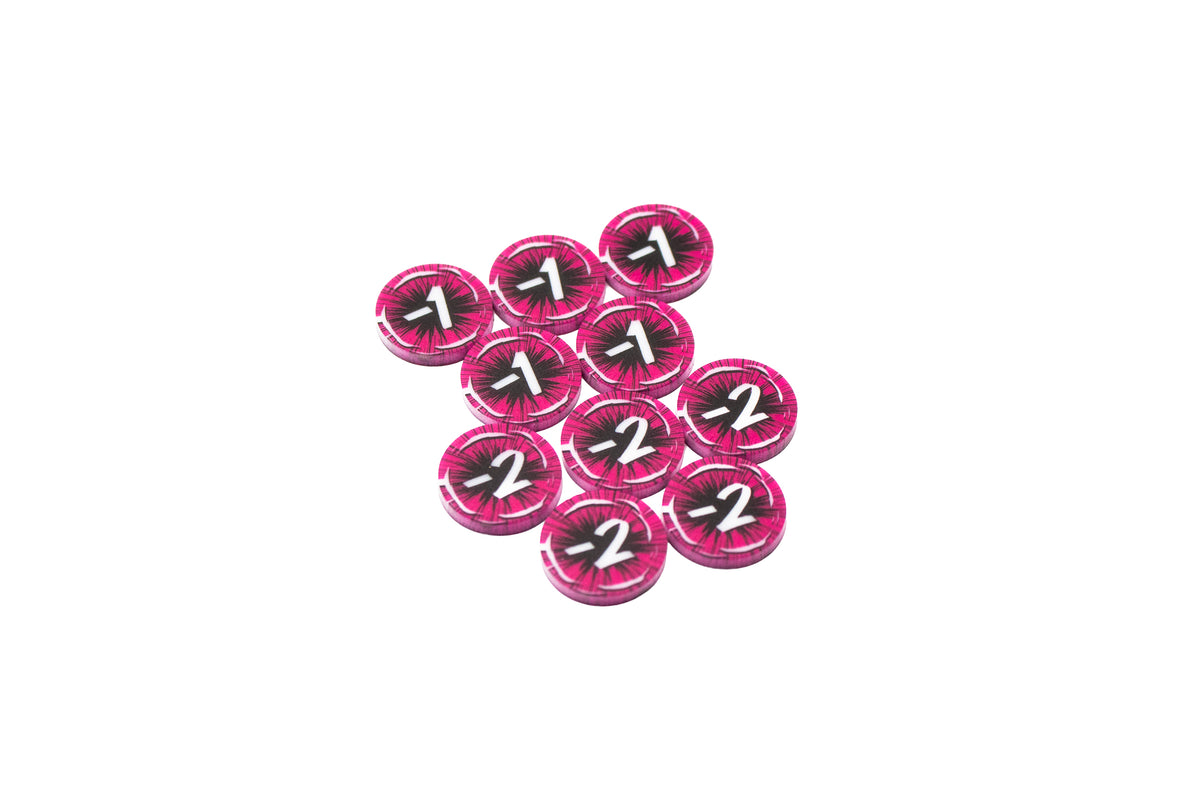 Cataclysm Arcade compatible | 10 Attack Modifier Full Color Acrylic Tokens - Bundle Set – Double-Sided