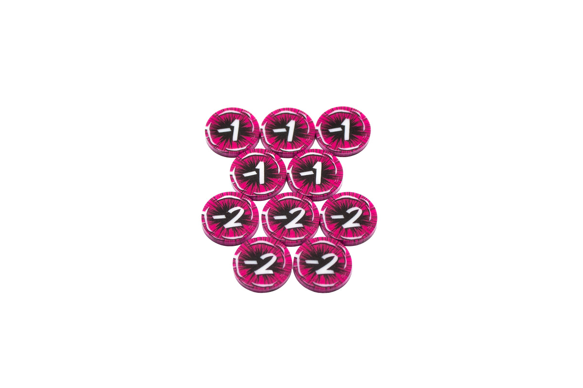 Cataclysm Arcade compatible | 10 Attack Modifier Full Color Acrylic Tokens - Bundle Set – Double-Sided