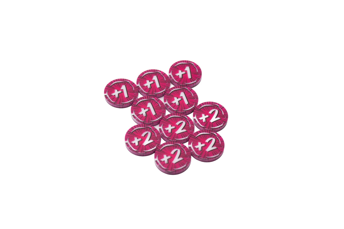 Cataclysm Arcade compatible | 10 Attack Modifier Full Color Acrylic Tokens - Bundle Set – Double-Sided