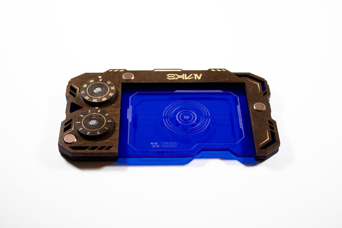 Star Wars Unlimited Base Holder: Kona Wood and Blue Acrylic Tray with Magnetic Dials