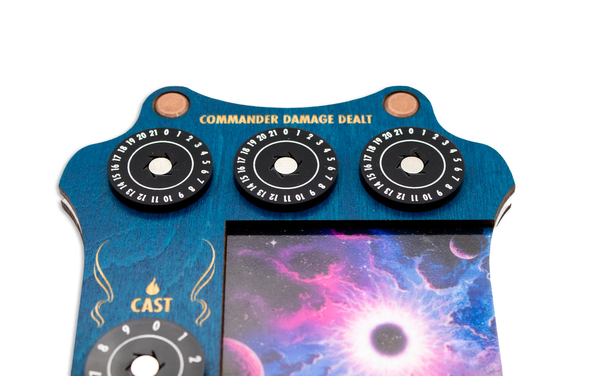 MTG Commander Tray - Blue and Kona Wood & Acrylic Dials - Blue Space