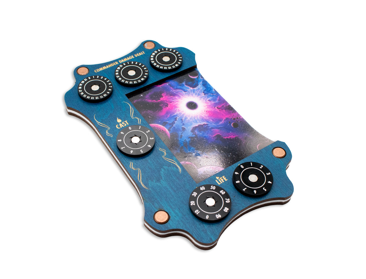 MTG Commander Tray - Blue and Kona Wood & Acrylic Dials - Blue Space