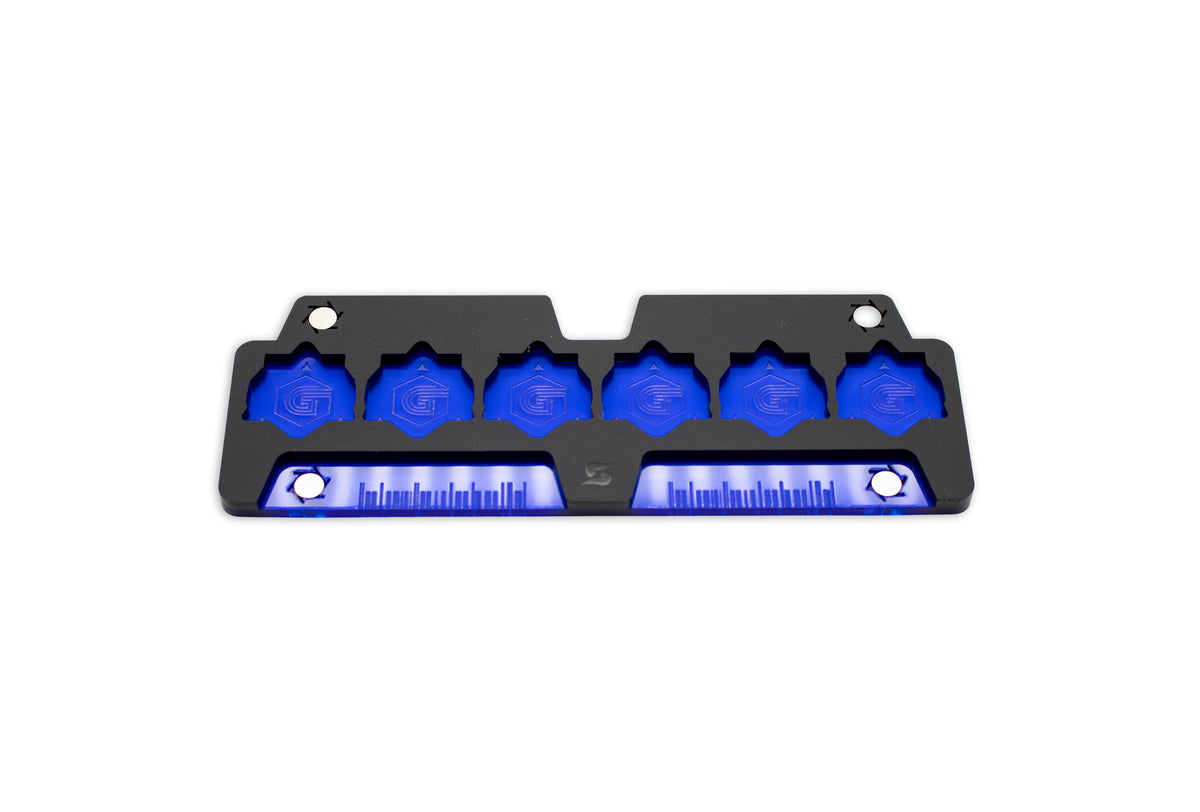 Cyberpunk TCG Fixer and Gig Dice Tray – Modular Magnetic Holders (Matte Black, Blue Acrylic)