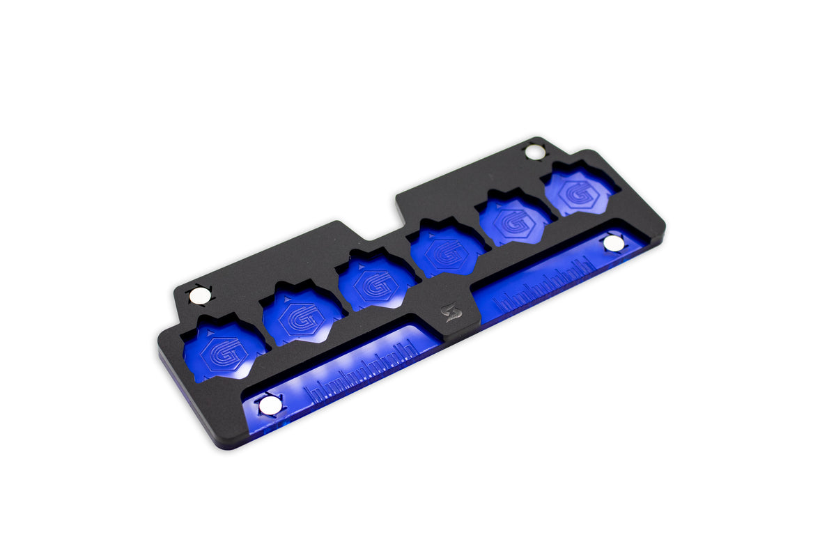 Cyberpunk TCG Fixer and Gig Dice Tray – Modular Magnetic Holders (Matte Black, Blue Acrylic)