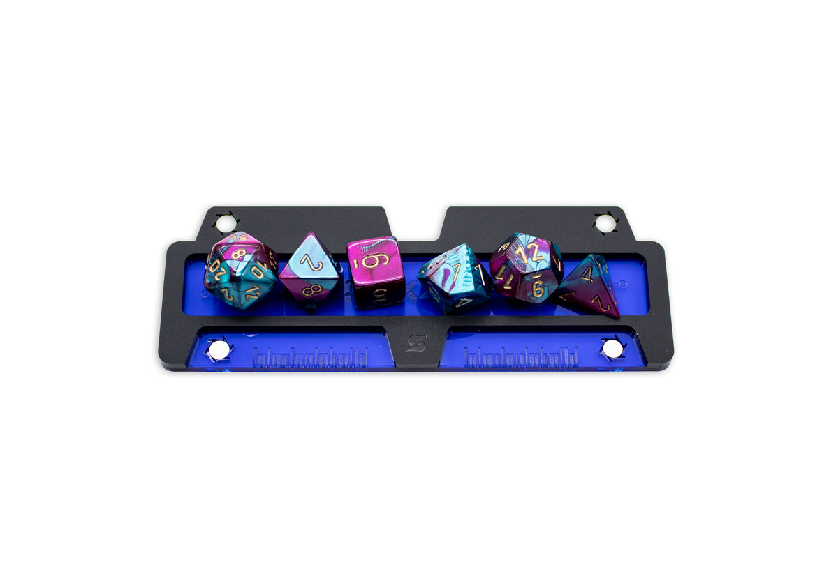 Cyberpunk TCG Fixer and Gig Dice Tray – Modular Magnetic Holders (Matte Black, Blue Acrylic)