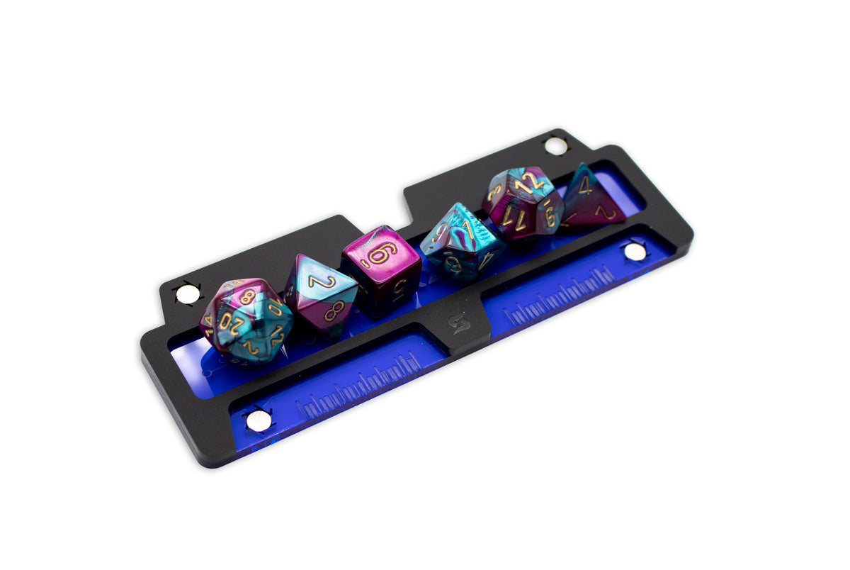 Cyberpunk TCG Fixer and Gig Dice Tray – Modular Magnetic Holders (Matte Black, Blue Acrylic)