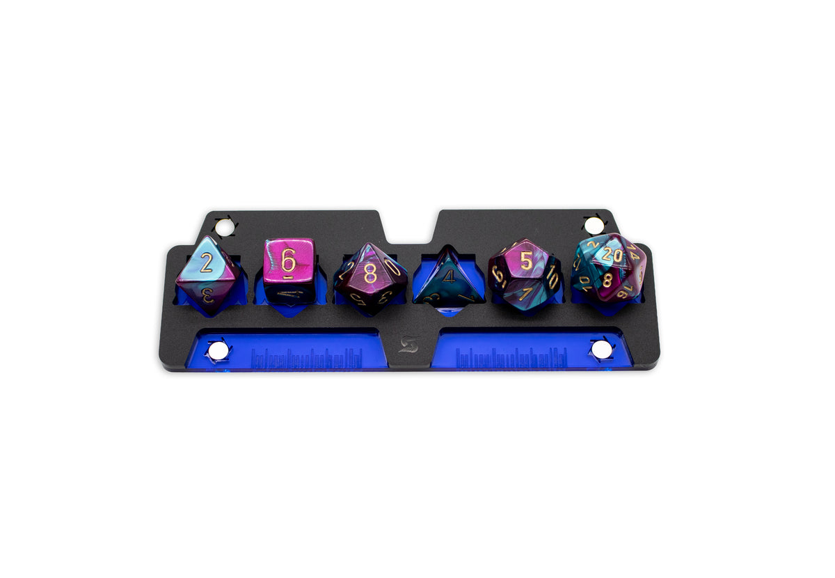 Cyberpunk TCG Gig Dice Tray – Modular Magnetic Holders (Matte Black, Blue Acrylic)