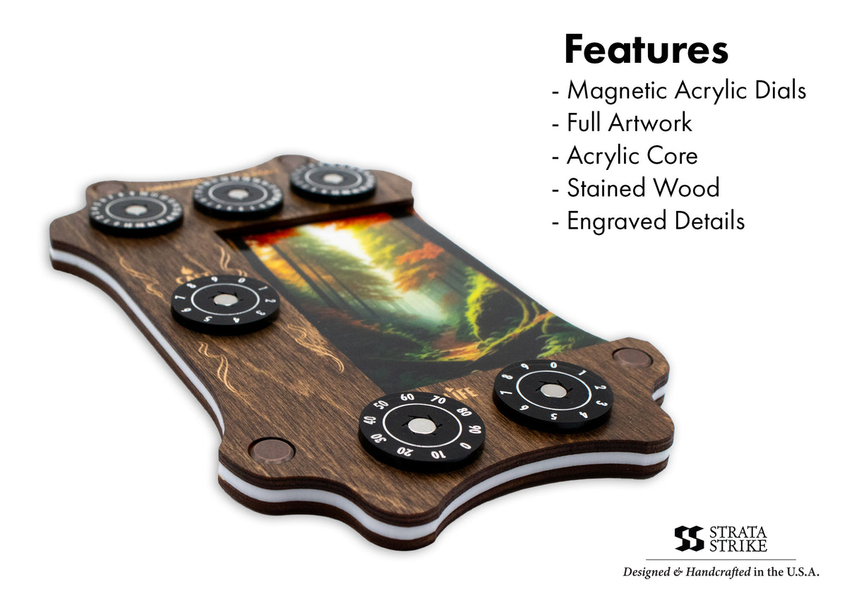 MTG Commander Tray - Kona Wood & Acrylic Dials - Forest