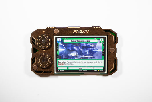 Star Wars Unlimited Base Holder - Kona Wood and Green Acrylic Tray with Magnetic Dials