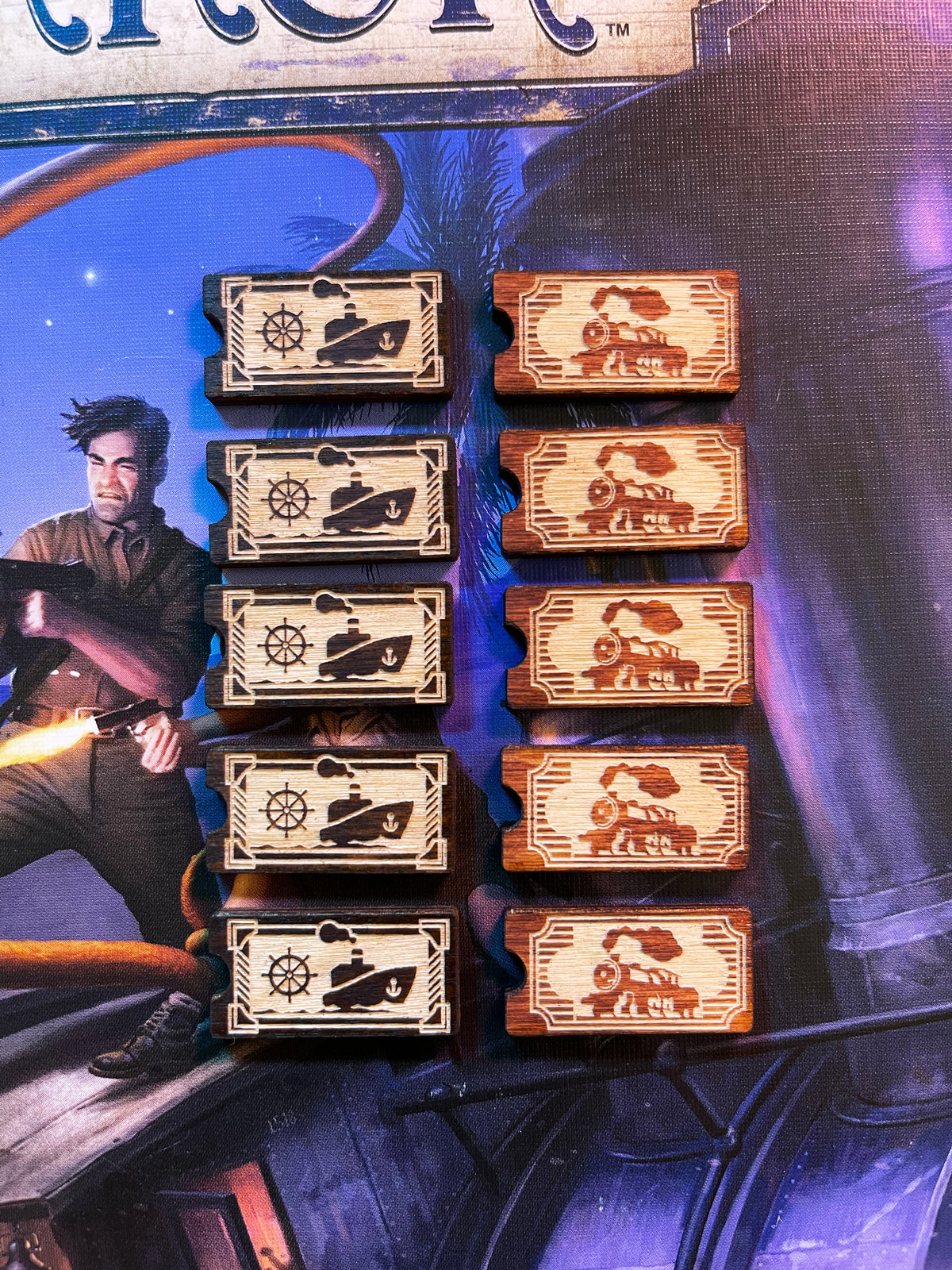 Eldritch Horror - Wooden Travel Tokens - Ship and Train tokens