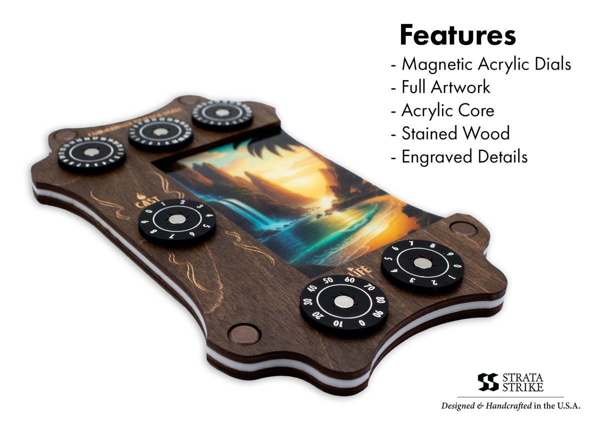 MTG Commander Tray - Kona Wood & Acrylic Dials - Island