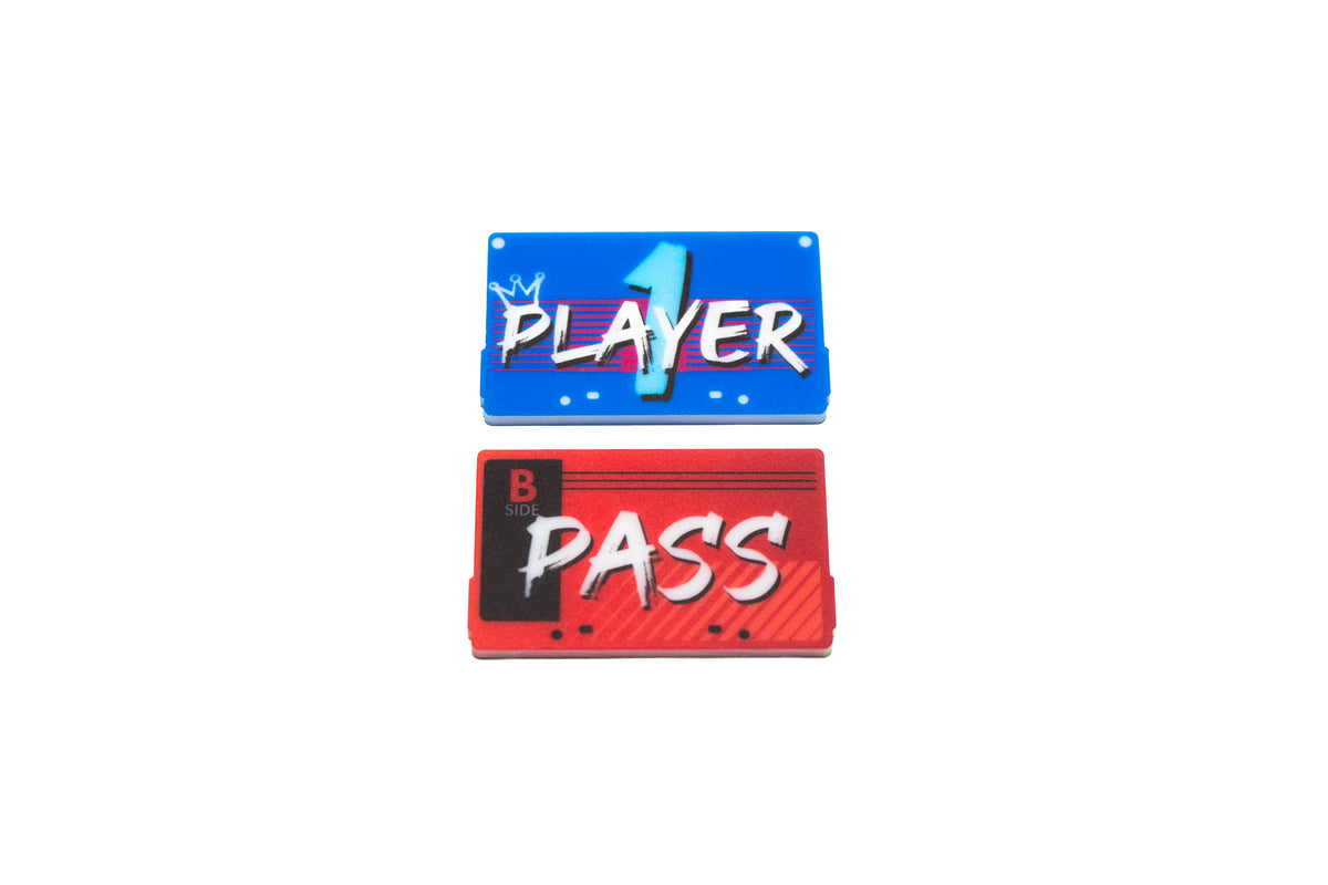 Cataclysm Arcade compatible | Player 1 and Play/Pass Full Color Acrylic Tokens – Double-Sided