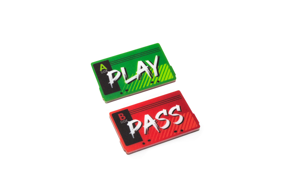Cataclysm Arcade compatible | Player 1 and Play/Pass Full Color Acrylic Tokens – Double-Sided