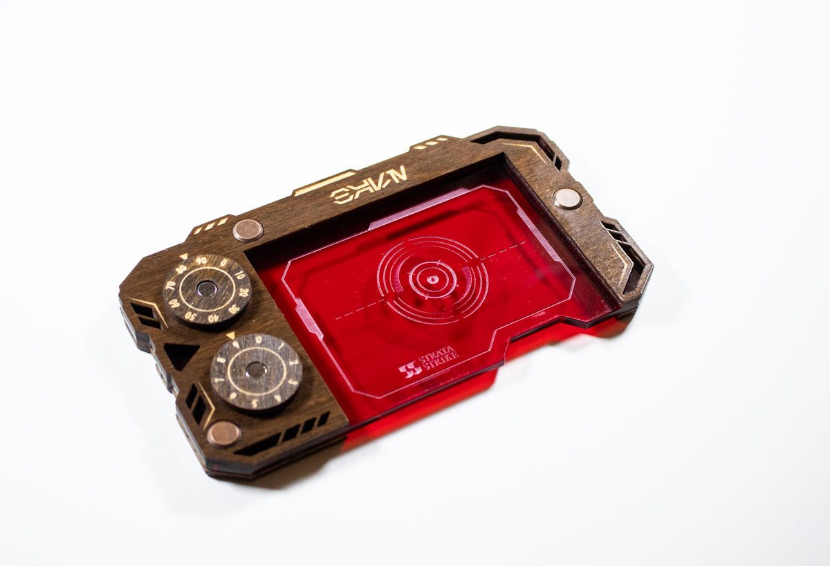 Star Wars Unlimited Base Holder - Kona Wood and Red Acrylic Tray with Magnetic Dials