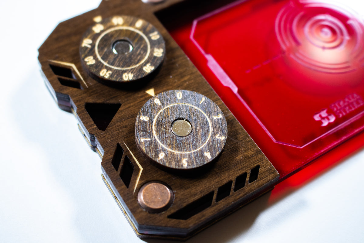 Star Wars Unlimited Base Holder - Kona Wood and Red Acrylic Tray with Magnetic Dials