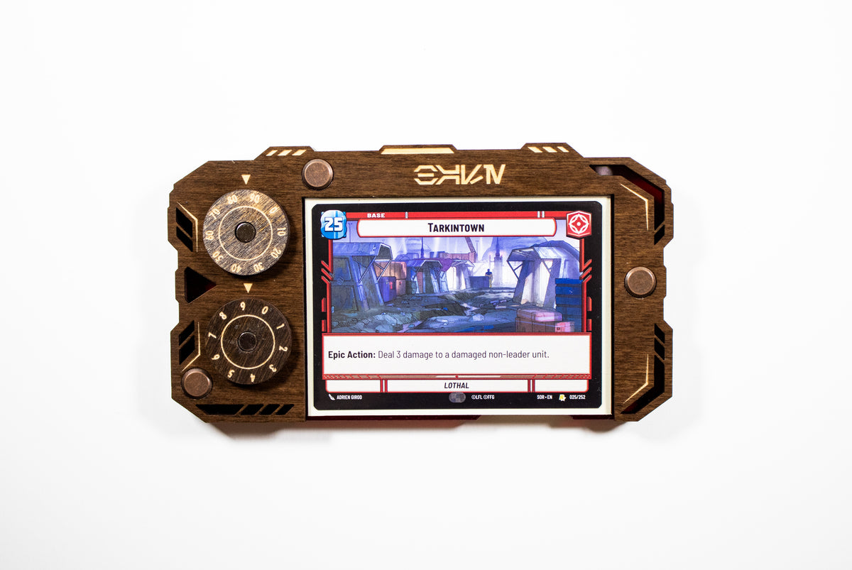 Star Wars Unlimited Base Holder - Kona Wood and Red Acrylic Tray with Magnetic Dials