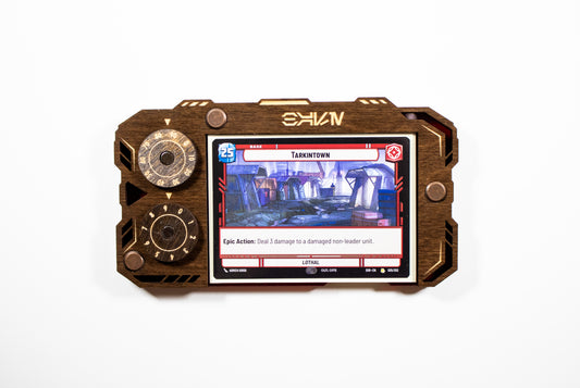 Star Wars Unlimited Base Holder - Kona Wood and Red Acrylic Tray with Magnetic Dials