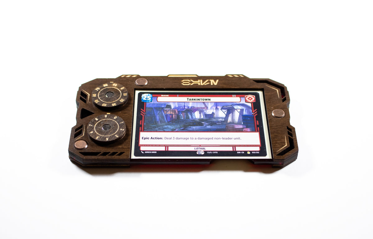 Star Wars Unlimited Base Holder - Kona Wood and Red Acrylic Tray with Magnetic Dials