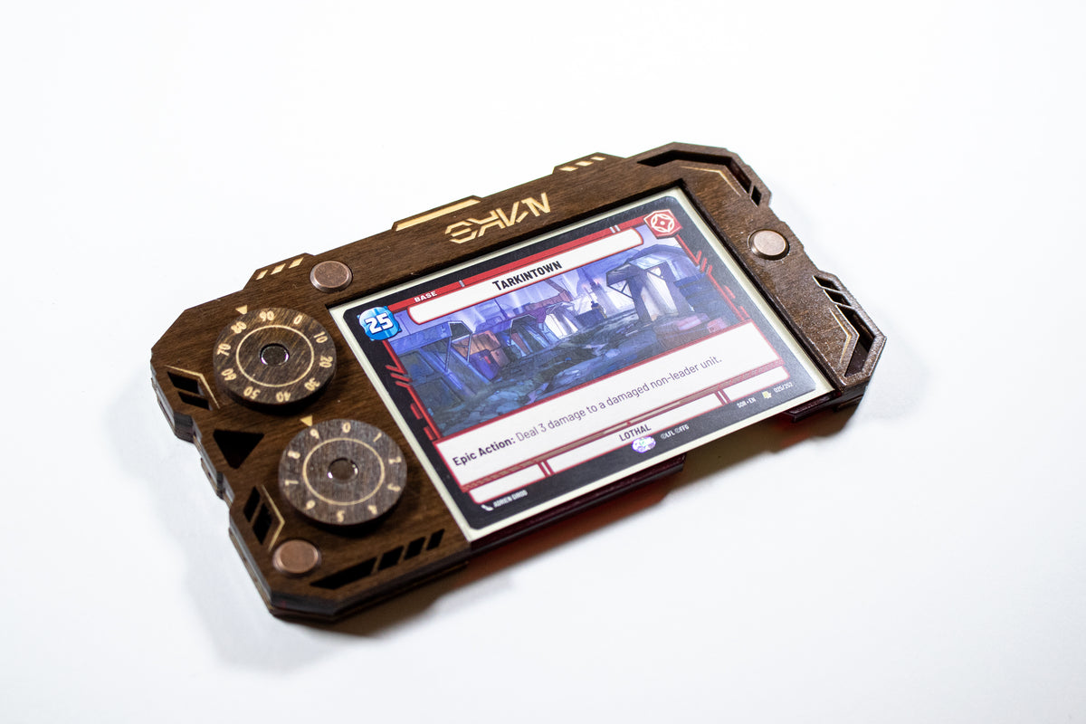 Star Wars Unlimited Base Holder - Kona Wood and Red Acrylic Tray with Magnetic Dials