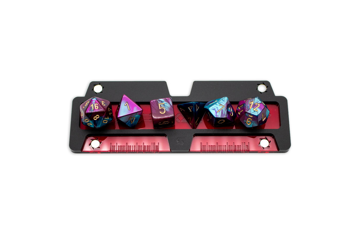 Cyberpunk TCG Fixer and Gig Dice Tray – Modular Magnetic Holders (Matte Black, Red Acrylic)