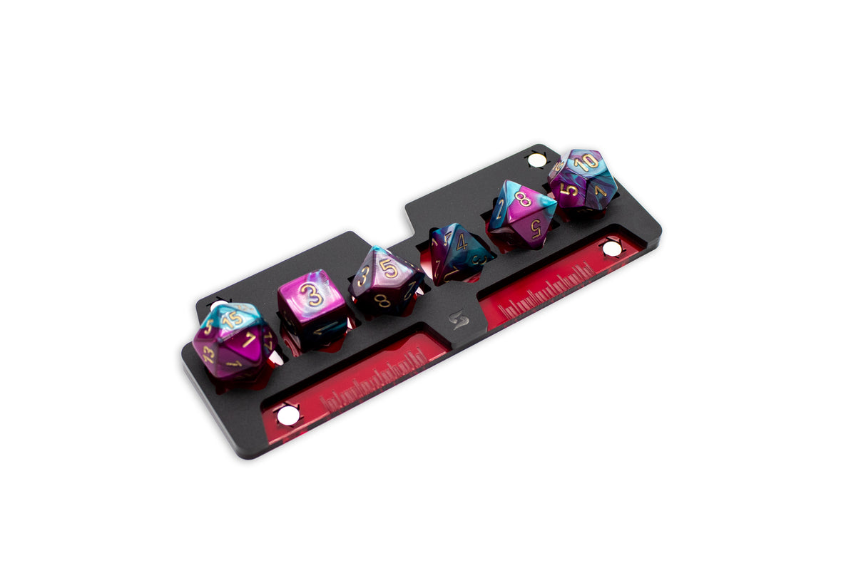 Cyberpunk TCG Gig Dice Tray – Modular Magnetic Holders (Matte Black, Red Acrylic)