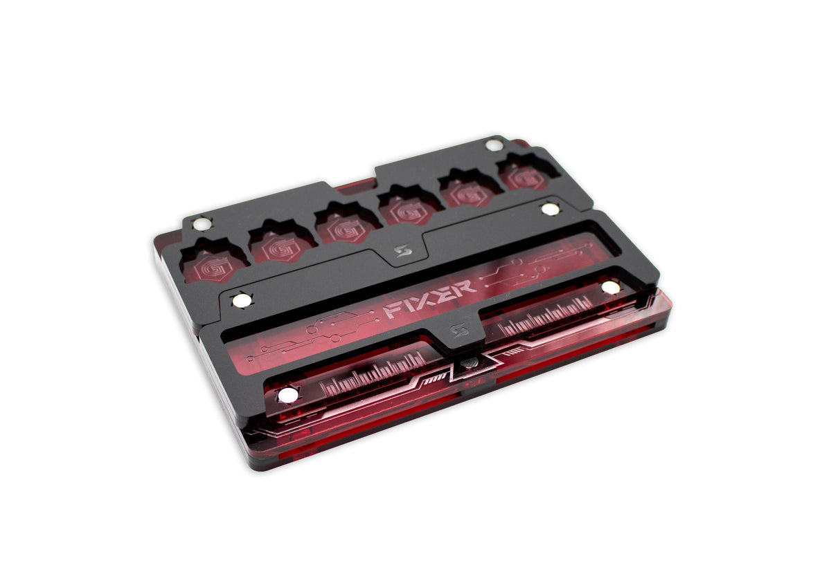 Cyberpunk TCG Fixer and Gig Dice Tray – Modular Magnetic Holders (Matte Black, Red Acrylic)