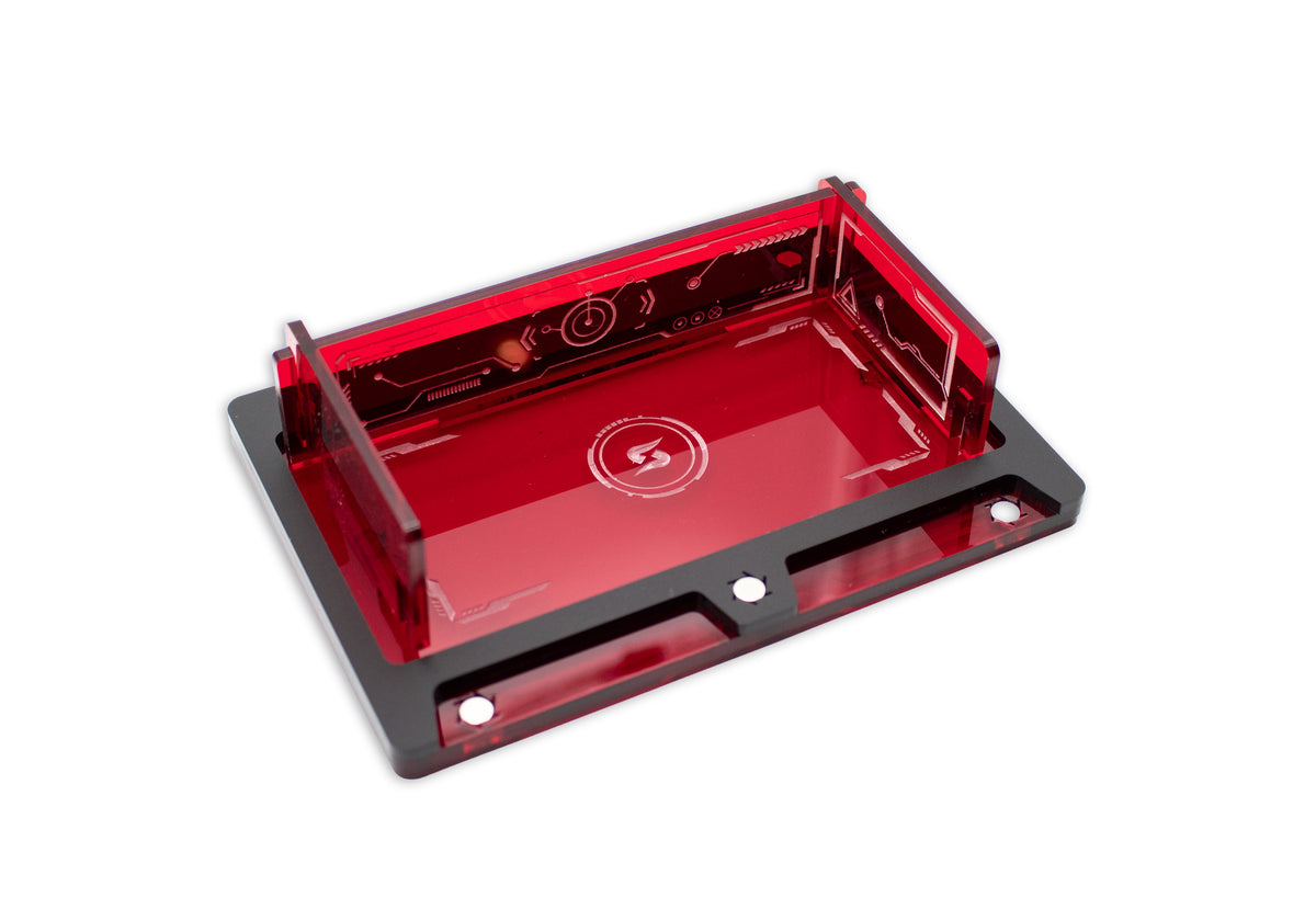 Cyberpunk TCG Fixer and Gig Dice Tray – Modular Magnetic Holders (Matte Black, Red Acrylic)