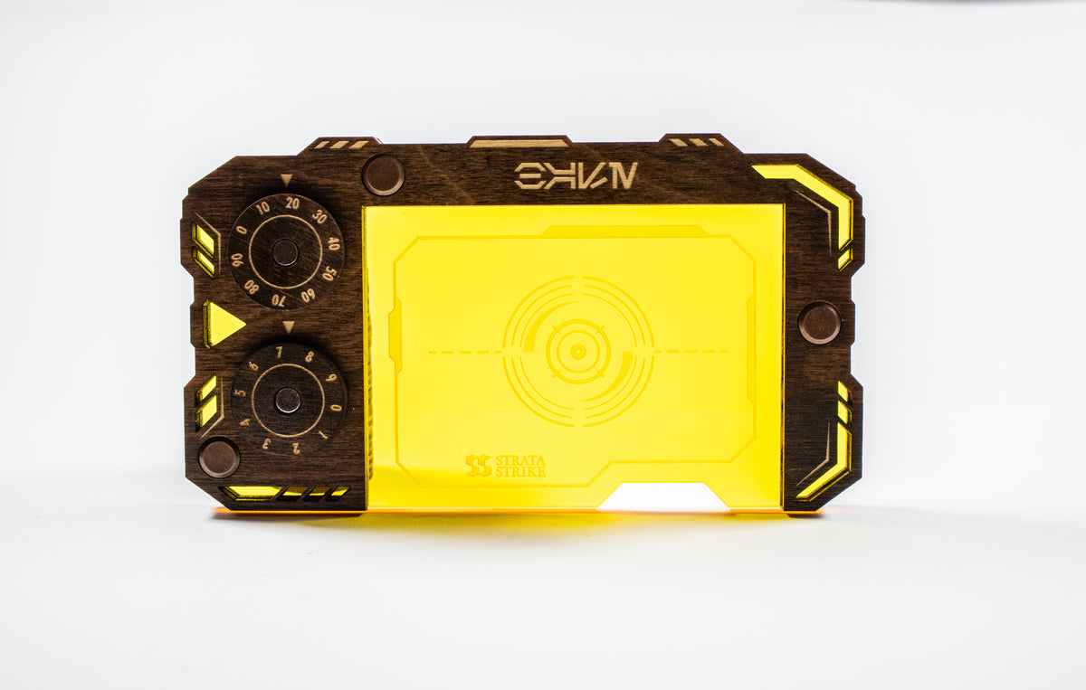 Star Wars Unlimited Base Holder - Kona Wood and Yellow Acrylic Tray with Magnetic Dials
