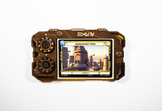 Star Wars Unlimited Base Holder - Kona Wood and Yellow Acrylic Tray with Magnetic Dials