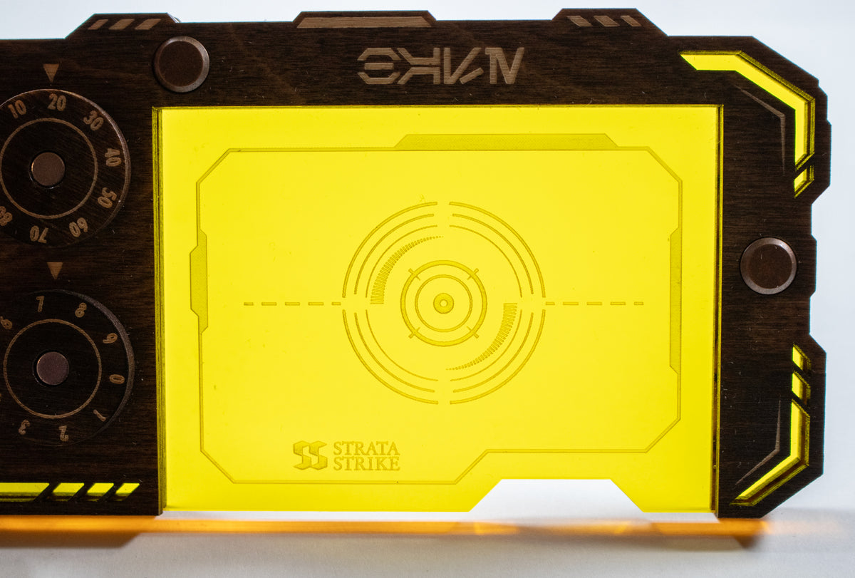 Star Wars Unlimited Base Holder - Kona Wood and Yellow Acrylic Tray with Magnetic Dials