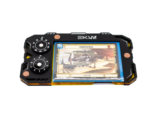 Star Wars Unlimited Base Holder - Matte Black and Yellow Acrylic Tray with Magnetic Dials